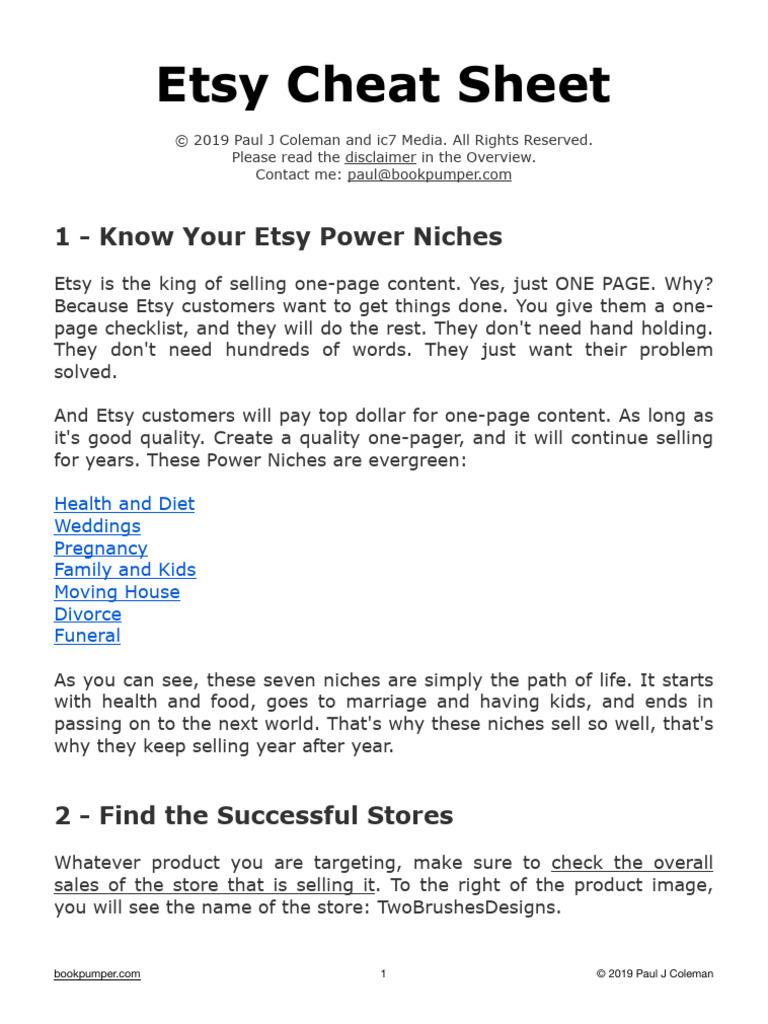 Etsy Cheat Sheet | PDF | Etsy