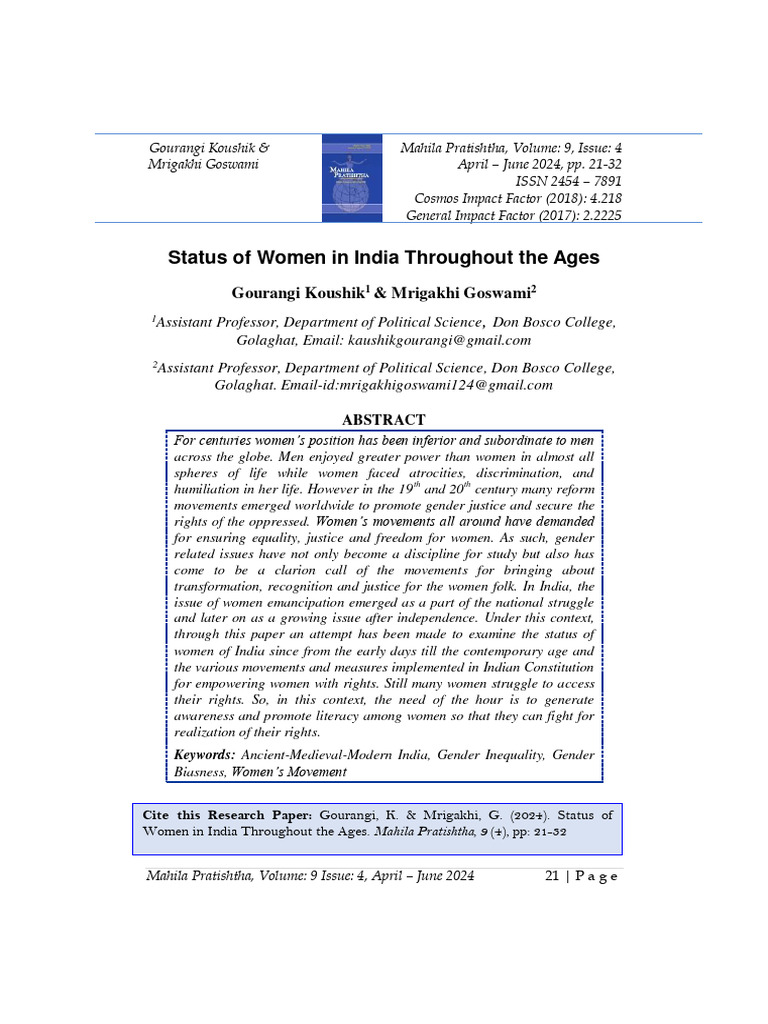Status of Women in India Throughout The Ages - Gourangi Koushik ...