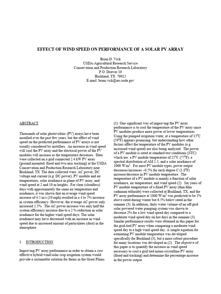 Wind Speed Impact on Solar PV Efficiency | PDF | Photovoltaics ...