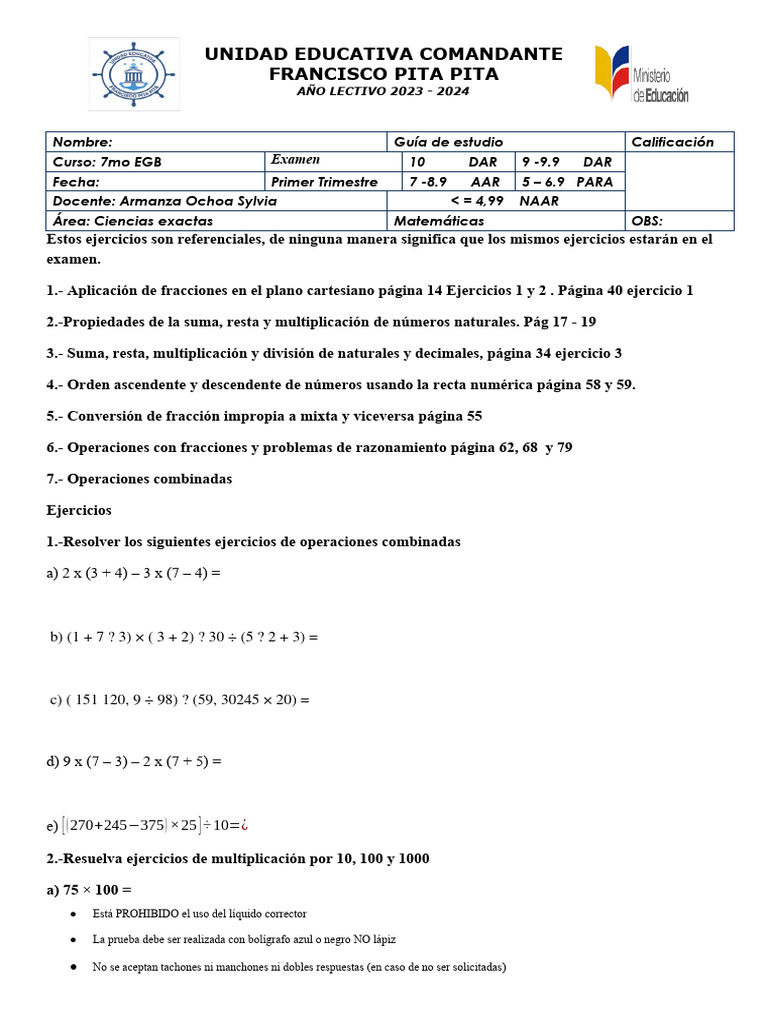 Guia De Estudio 7mo Egb Math Aumentada 2 Pdf