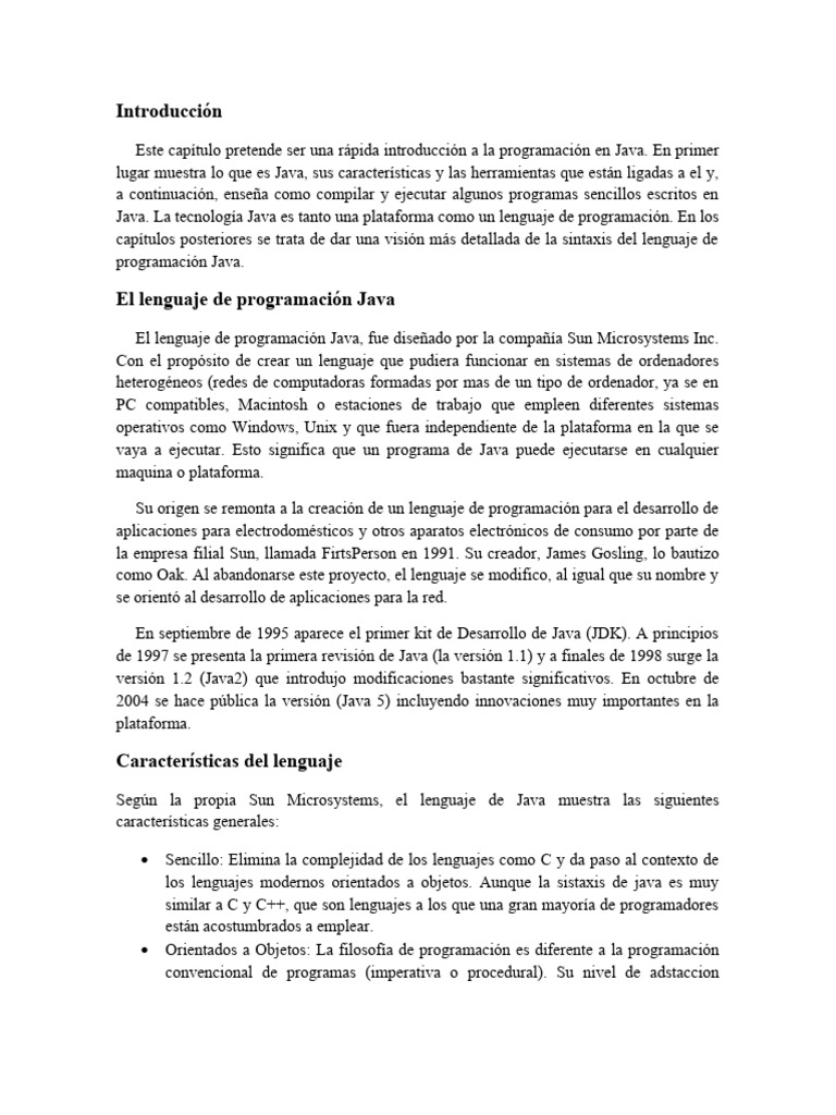 Introduccion a Java | PDF | Java (lenguaje de programación) | Programación