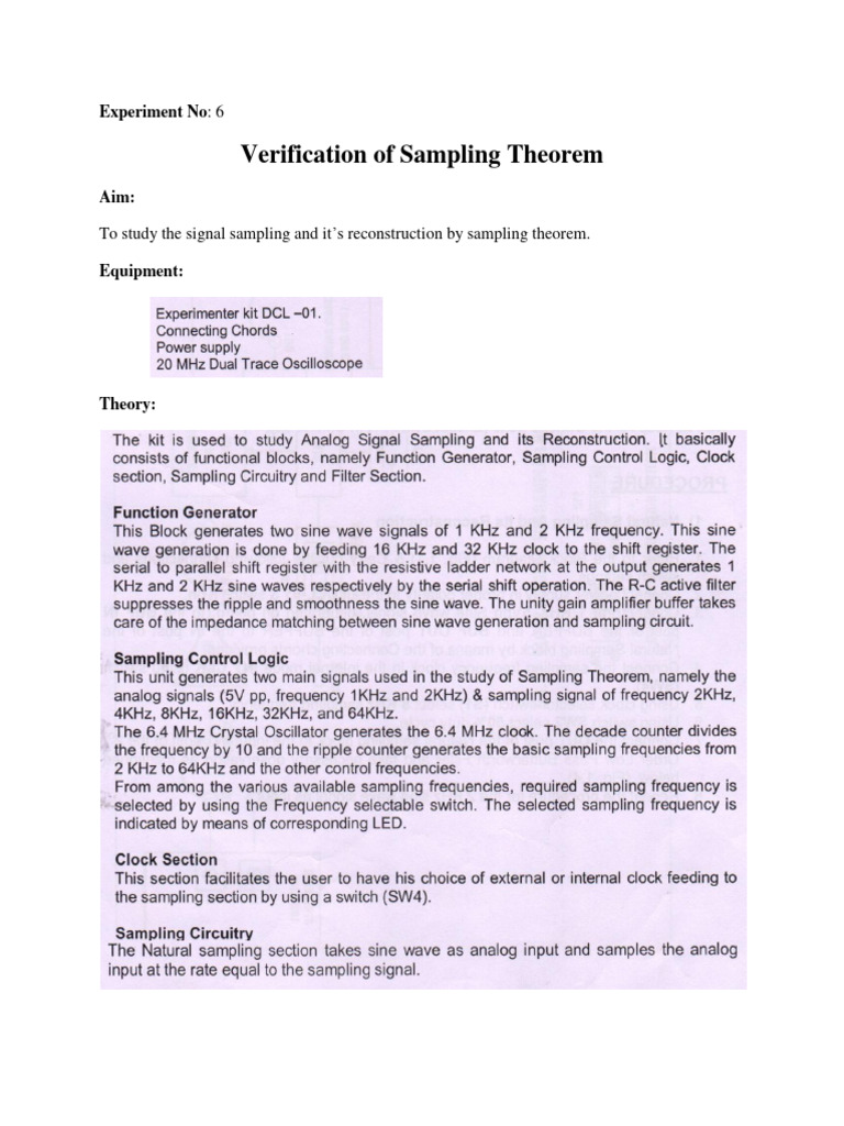 Sampling Theorem Verification Experiment | PDF