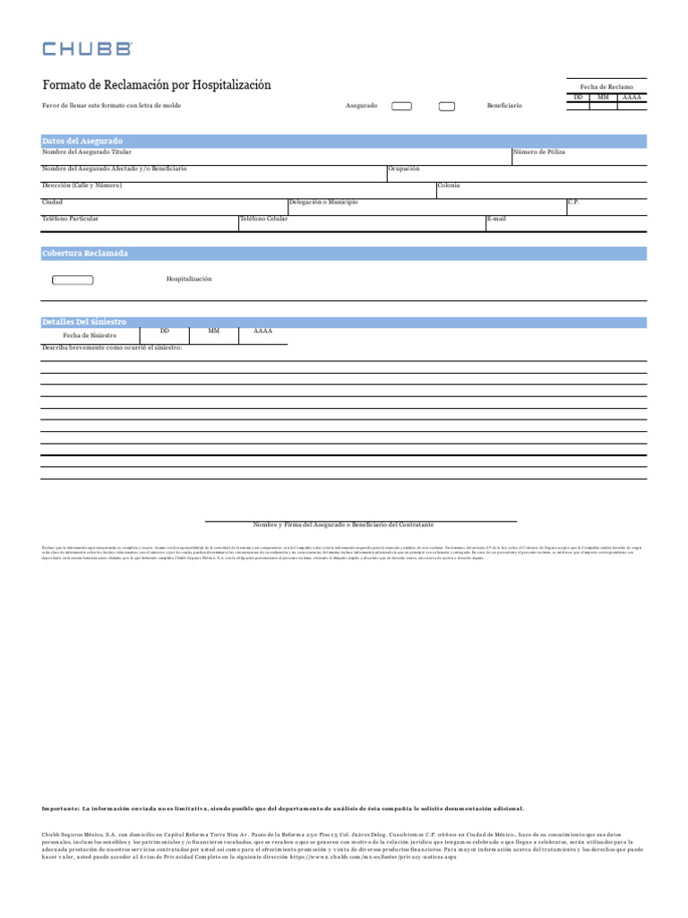 Formato de Reclamación Hospitalaria | PDF | Seguro | Medicina