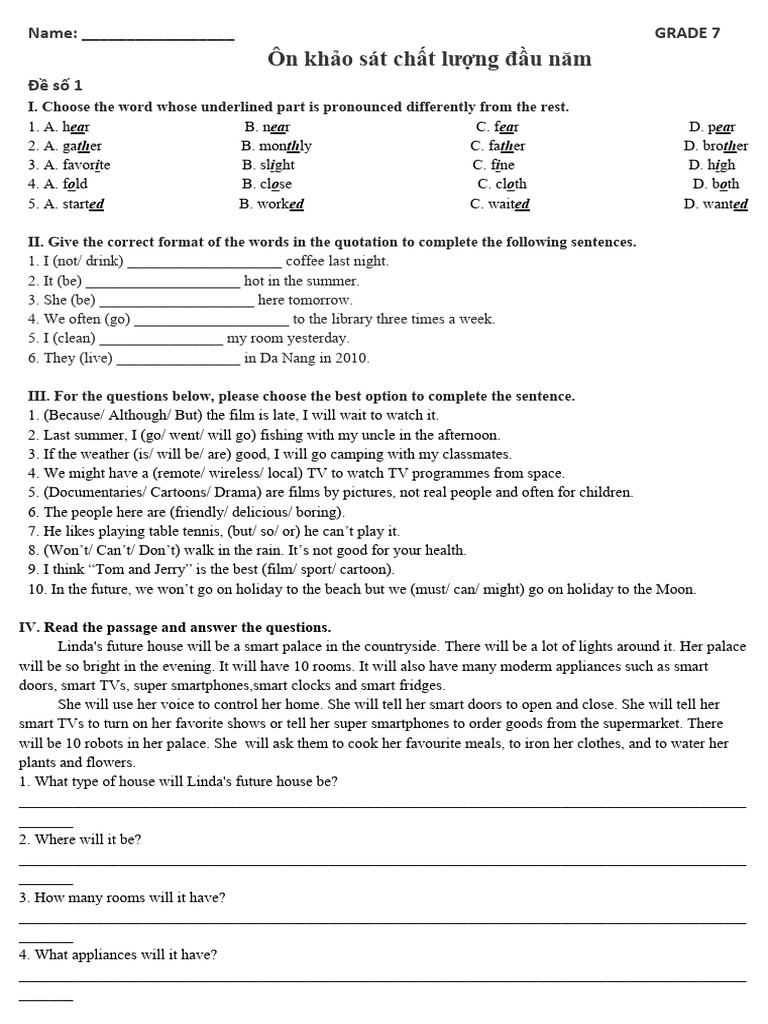 Grade 7 English Quality Assessment Test | PDF