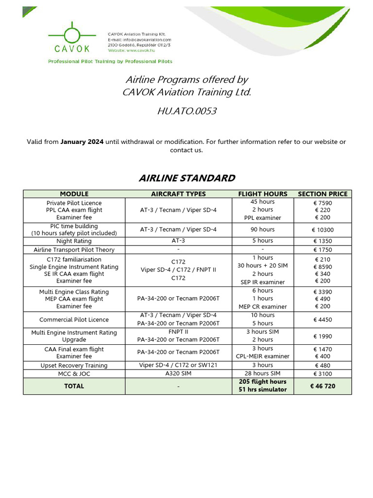 CAVOK Aviation 2airline Programs+2024+JAN | PDF | Aviation Safety ...