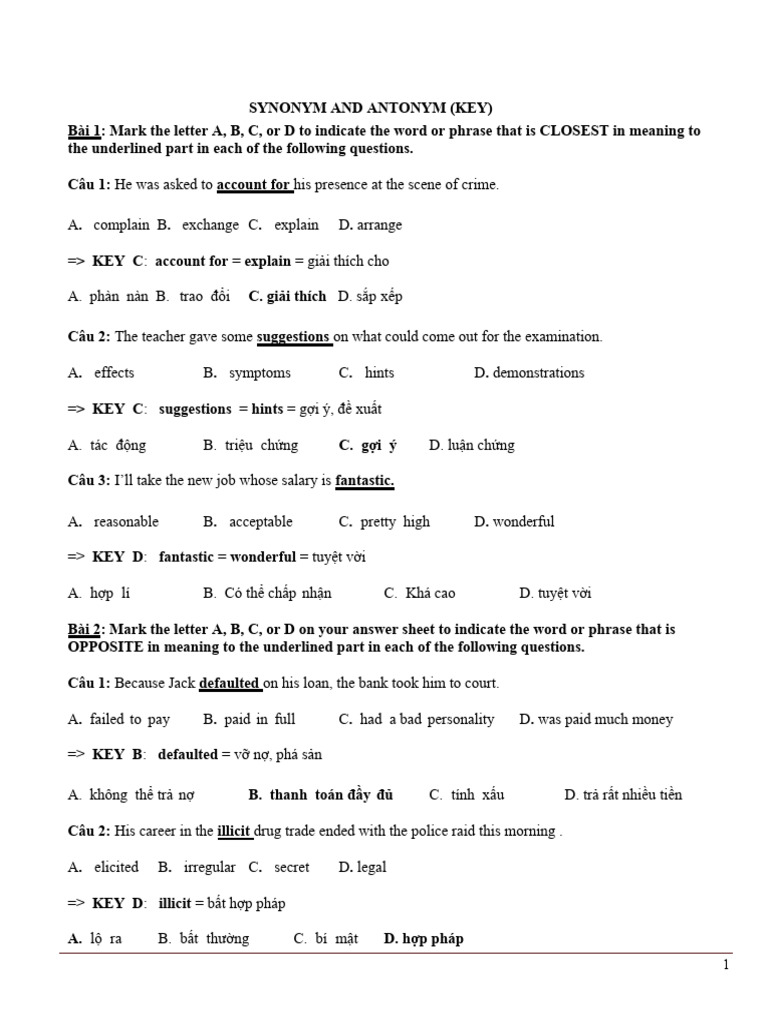 Synonyms and Antonyms Practice Guide | PDF