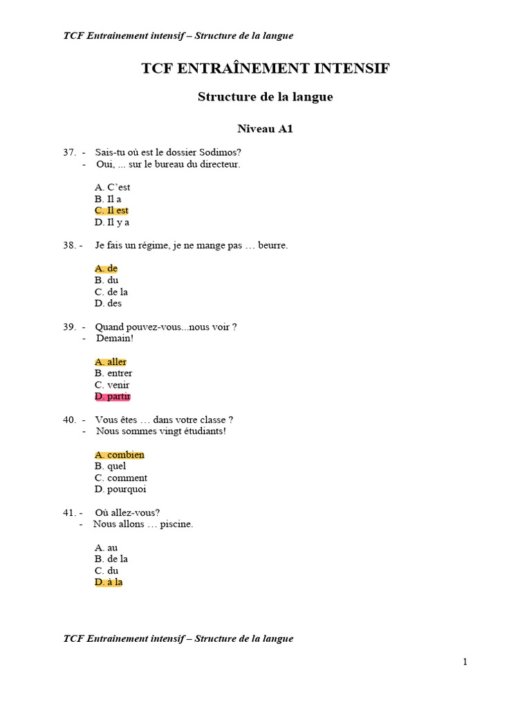 TCF Entraînement Intensif: Structure A1-C2 | PDF