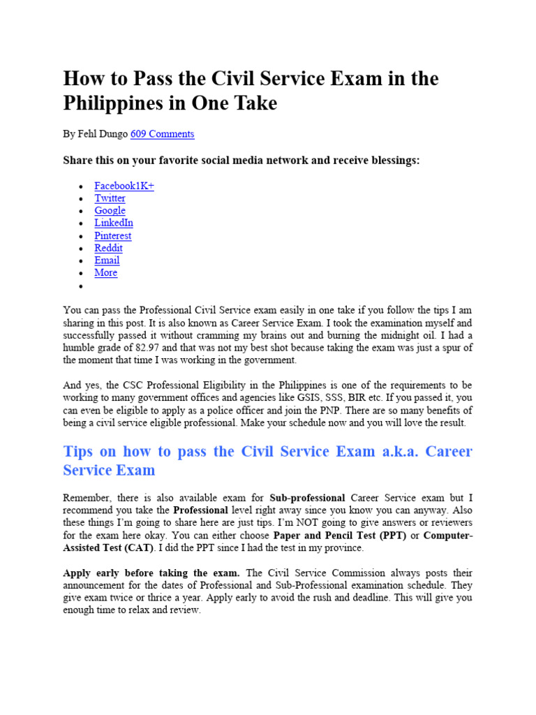 Pass the Philippine Civil Service Exam Tips | PDF | Division ...