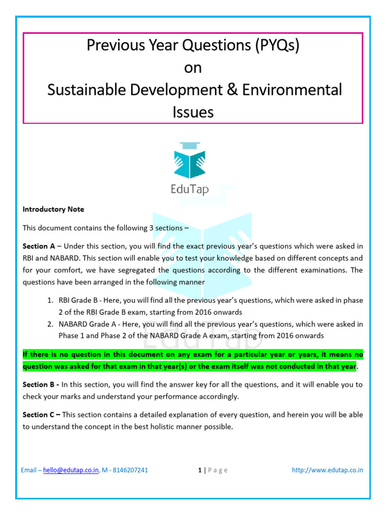 Sustainable Development Exam Questions | PDF | United Nations Framework ...