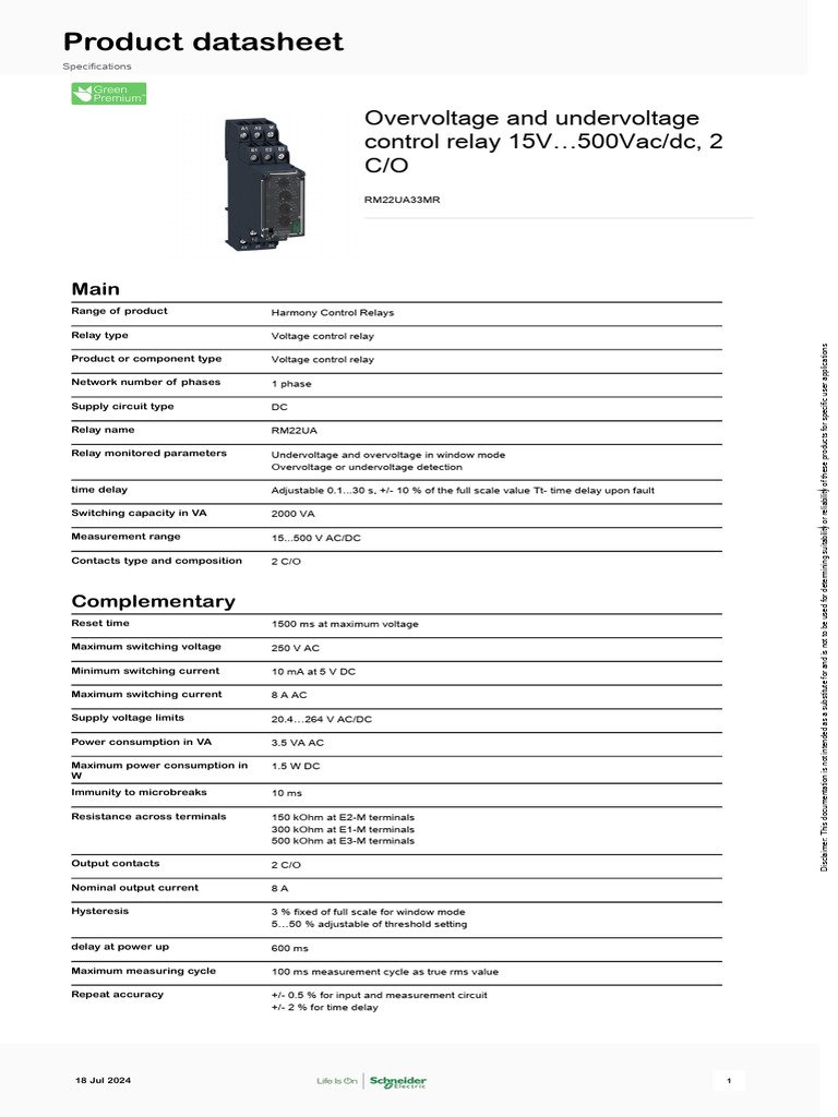 RM22UA33MR Voltage Control Relay | PDF | Relay | Alternating Current