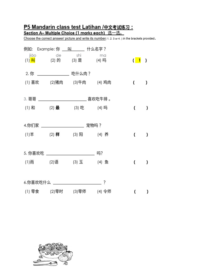 P5 Mandarin Latihan -中文考试练习 | PDF