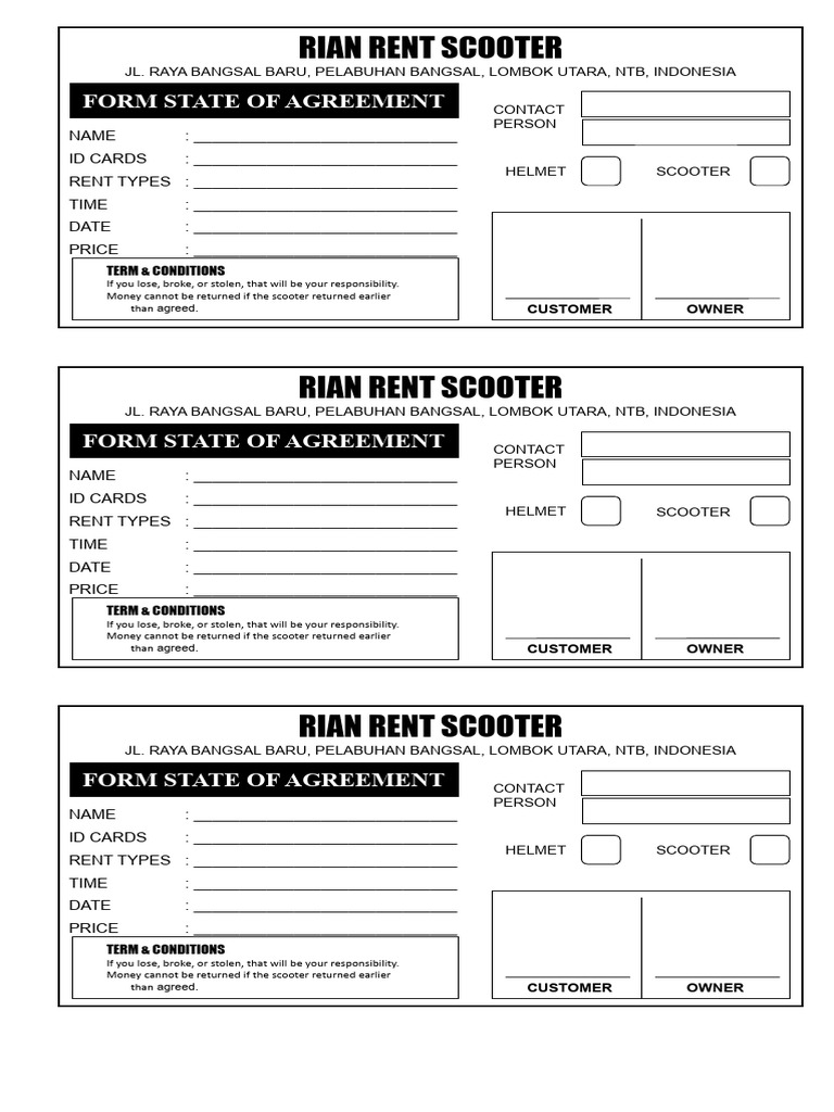 Scooter Rental Agreement Form | PDF