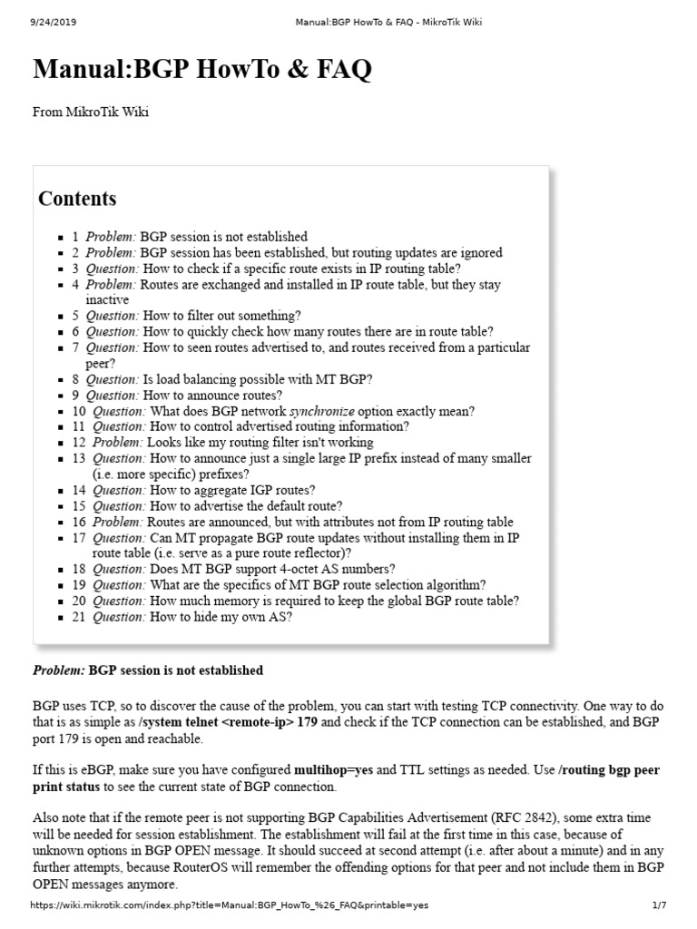 MikroTik BGP Configuration Guide | PDF | Routing | Network Architecture