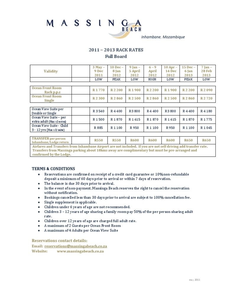 Official Rack Rates for Massinga Beach | PDF | Science & Mathematics ...