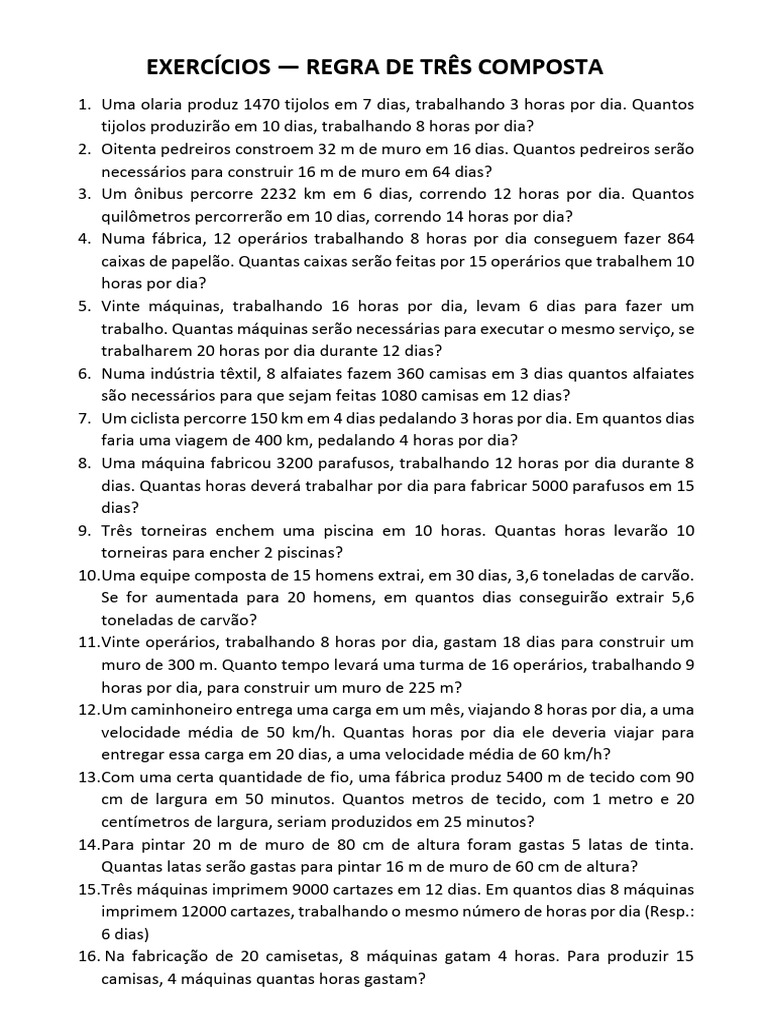 Exercícios de Regra de Três Composta | PDF