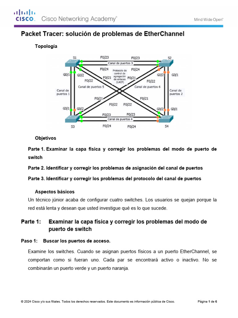4.2.2.3 Packet Tracer - Troubleshooting EtherChannel Instructions | PDF ...