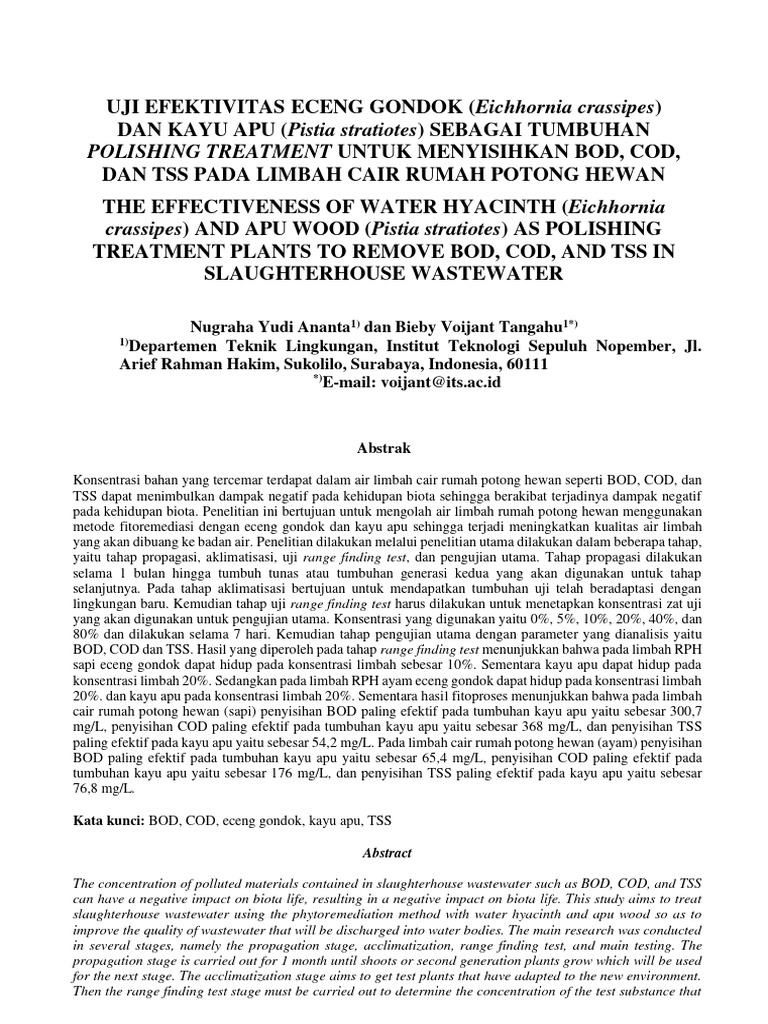 Efektivitas Eceng Gondok dan Kayu Apu pada Limbah RPH | PDF