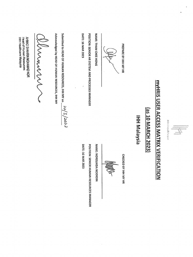 Signoff page for user access matrix myhris pdf