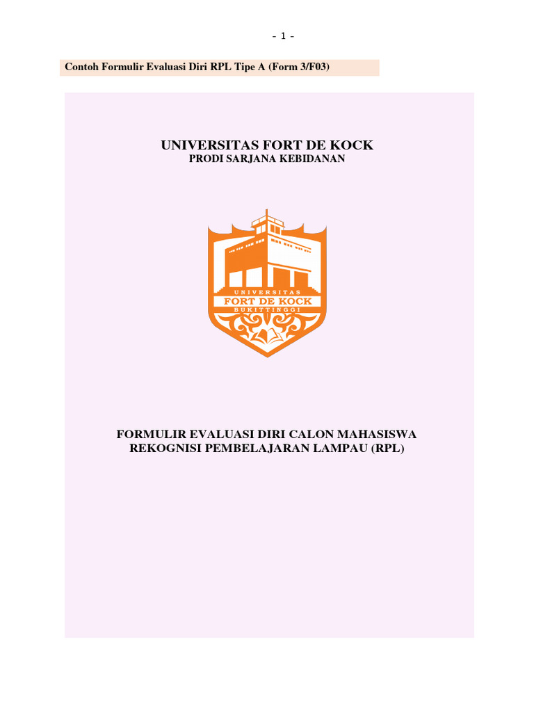 CONTOH F03 Evaluasi - Diri - RPL - Tipe - A - (Form - 3 - F03) | PDF