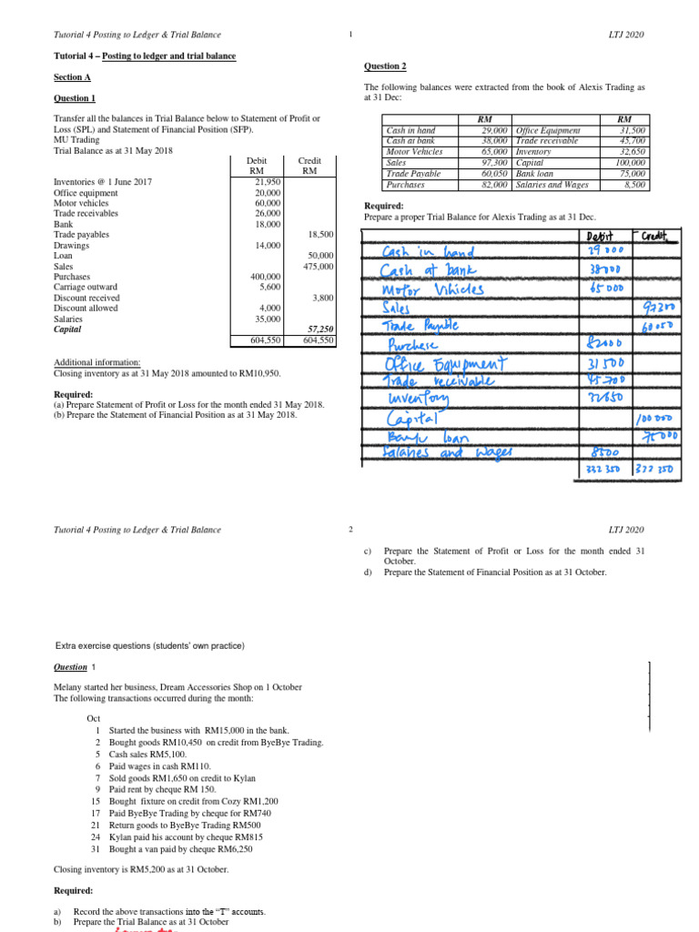 Ledger Posting & Trial Balance Tutorial | PDF | Debits And Credits | Banks