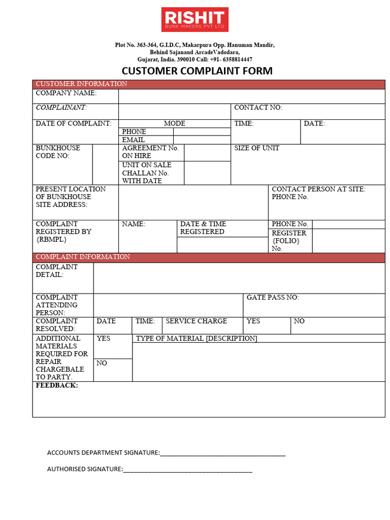 Customer Complaint Form Template | PDF