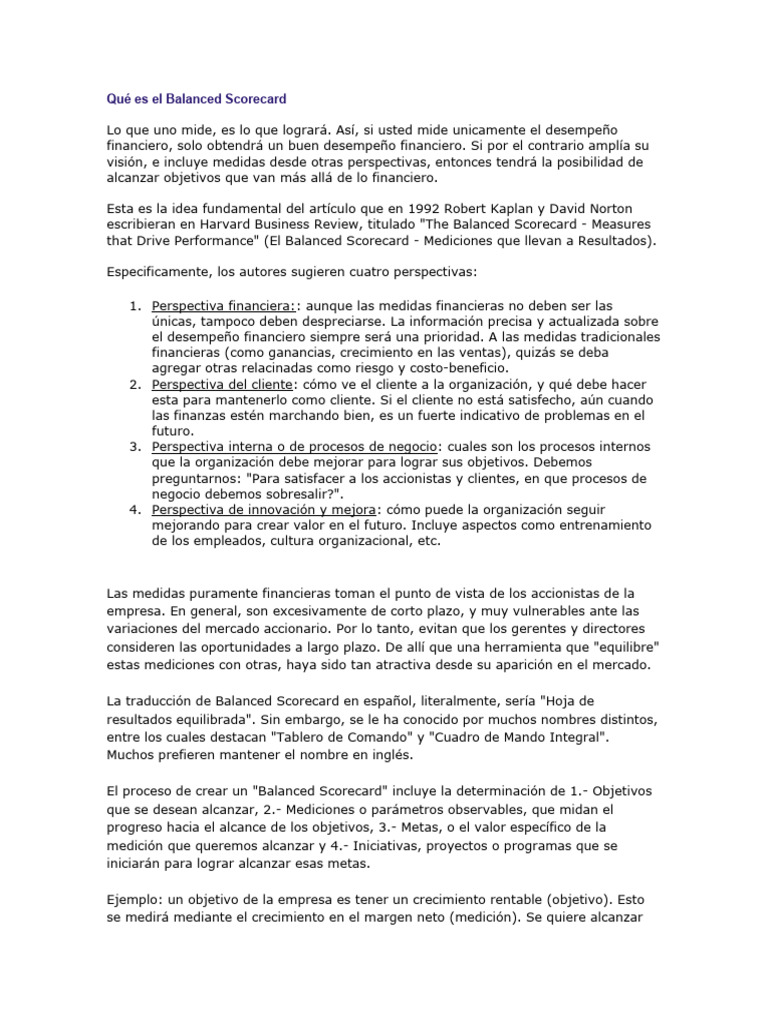 Introducción al Balanced Scorecard | PDF | Business | Negocios económicos
