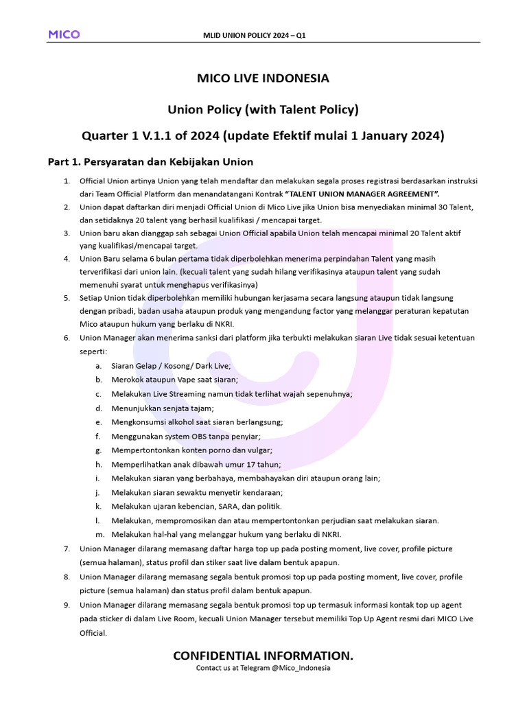 Kebijakan Union Mico Live 2024 Q1 | PDF | Ilmu Sosial