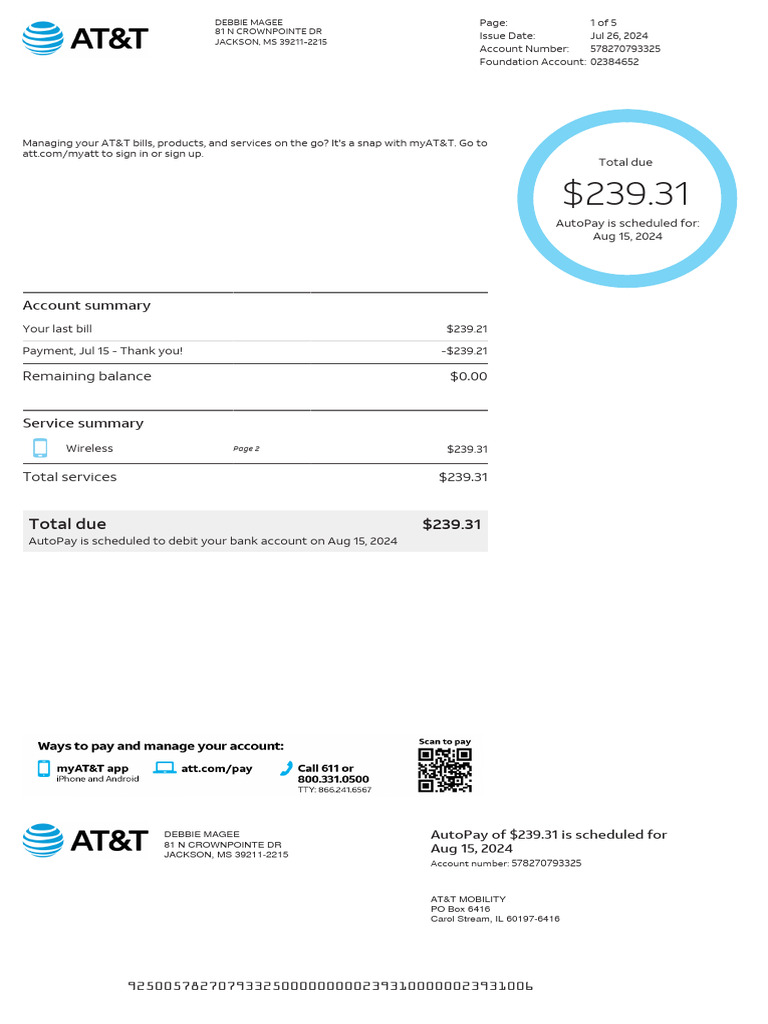 AT&T Bill Summary for Debbie Magee | PDF | Fee | Service Industries