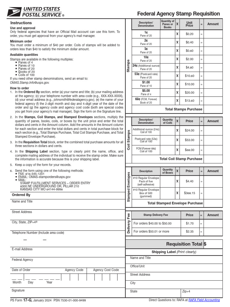 USPS Federal Agency Stamp Order Guide | PDF | Postage Stamp | Mail