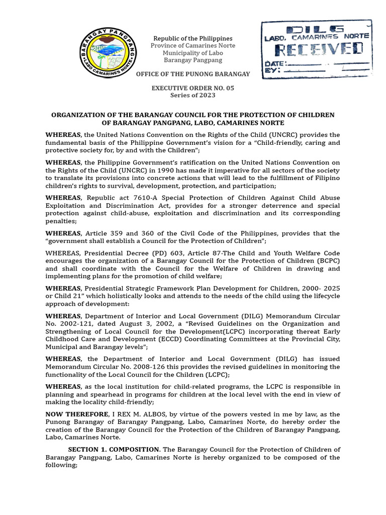 05 Barangay Council For The Protection of Children | PDF | Convention ...