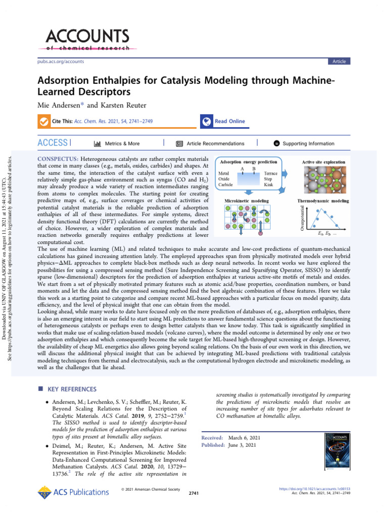 Machine Learning for Catalyst Enthalpy Predictions | PDF | Adsorption ...