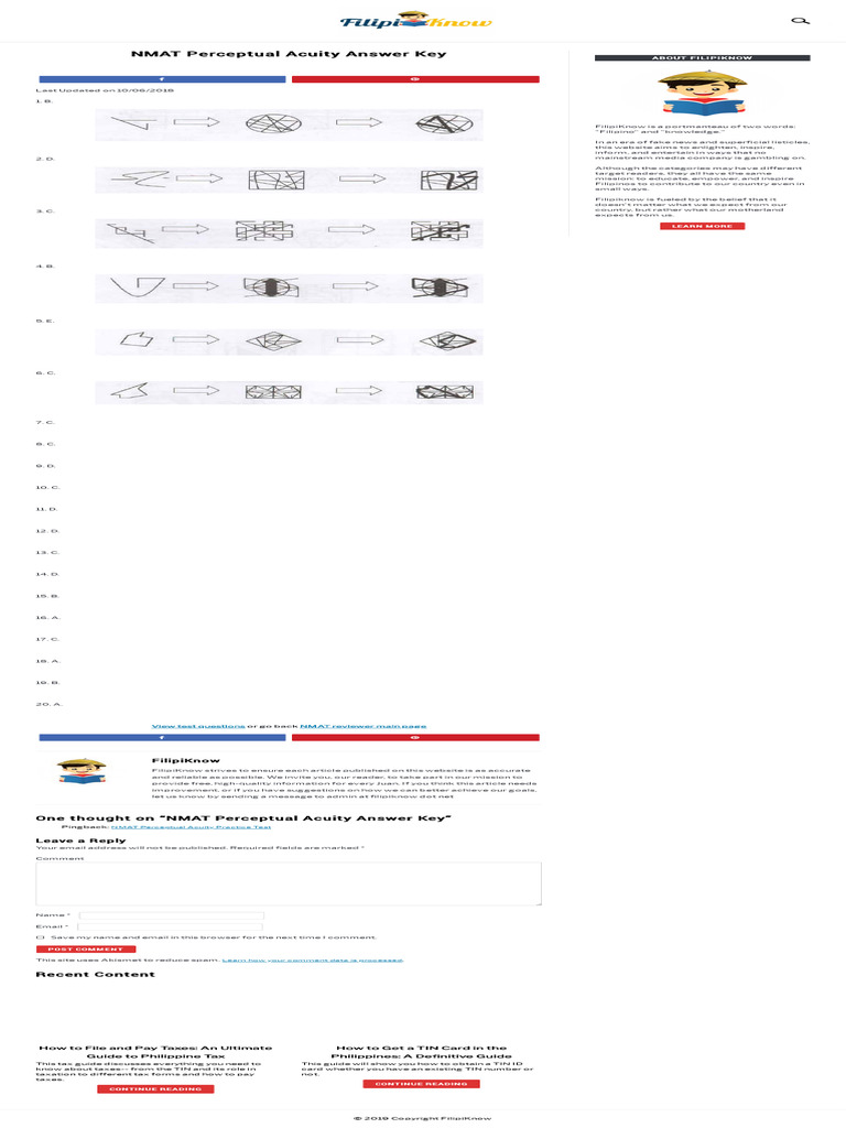 NMAT Perceptual Acuity Answer Key | PDF | Taxes | Human Communication