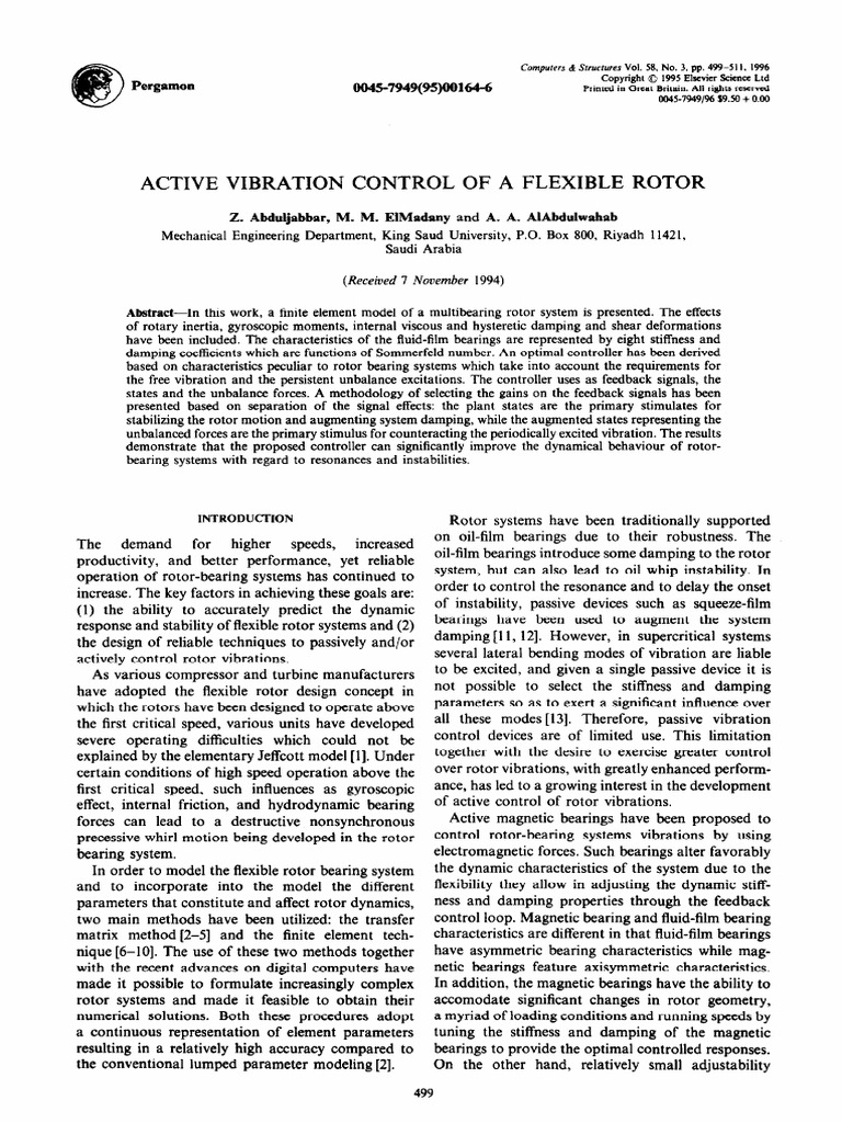1996 - Active Vibration Control of A Flexible Rotor | PDF | Rotation ...