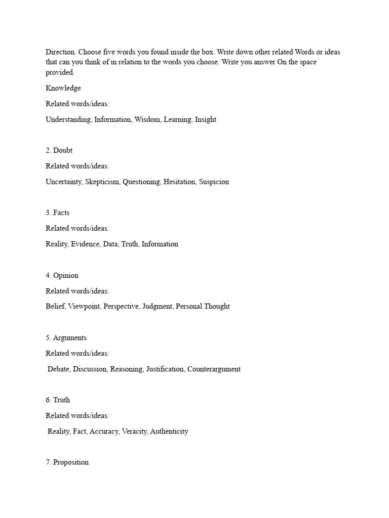 Related Words for Key Concepts | PDF