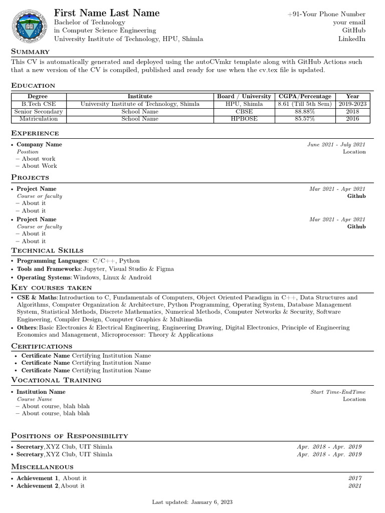 Automated CV for Computer Science Graduate | PDF | Operating System ...