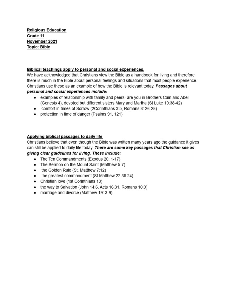 Grade 11 Biblical Life Lessons | PDF