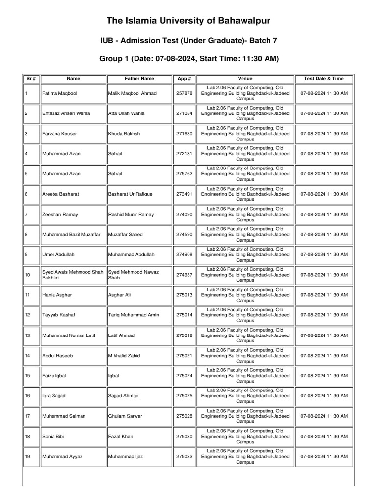 IUB Admission Test Schedule 2024 | PDF