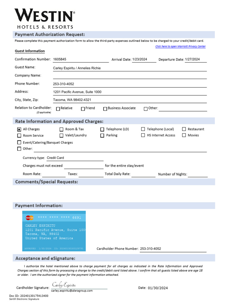 Westin Hotel Credit Card Authorization Form | PDF | Debit Card | Credit ...