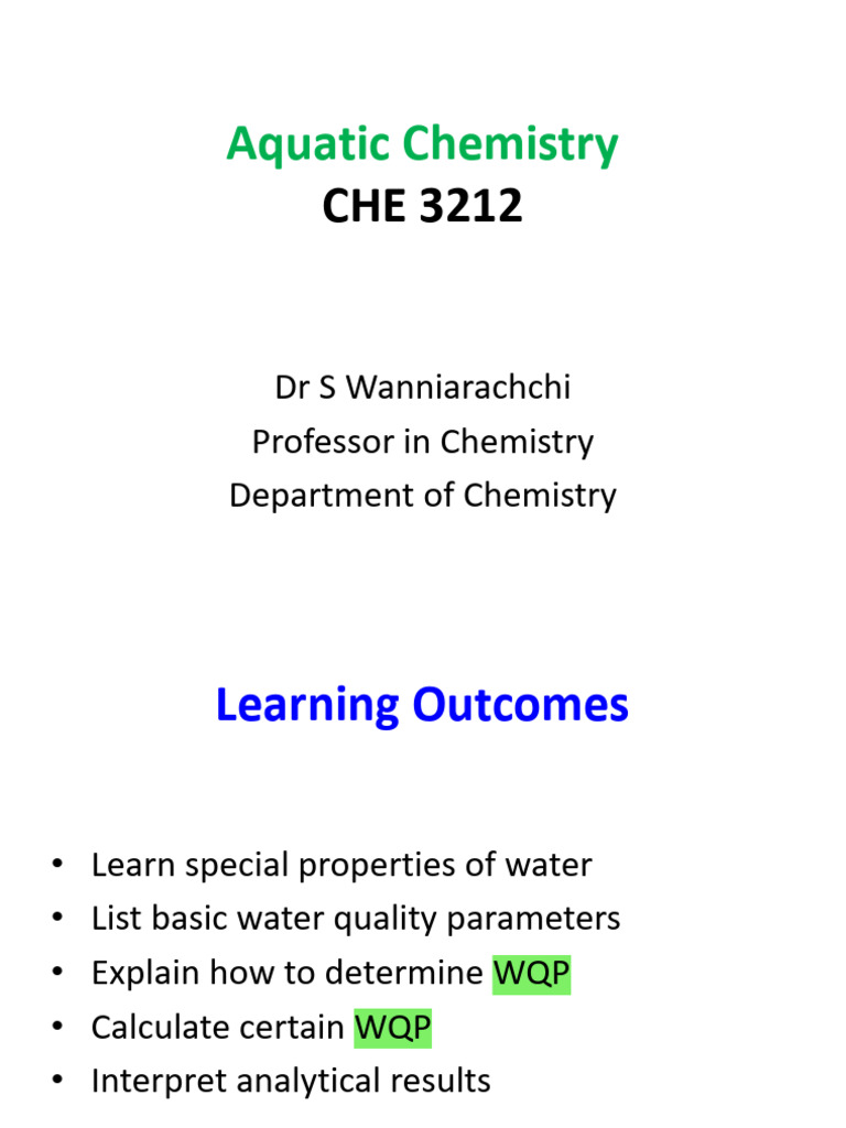 Aquatic Chemistry Notes | PDF | Water | Properties Of Water