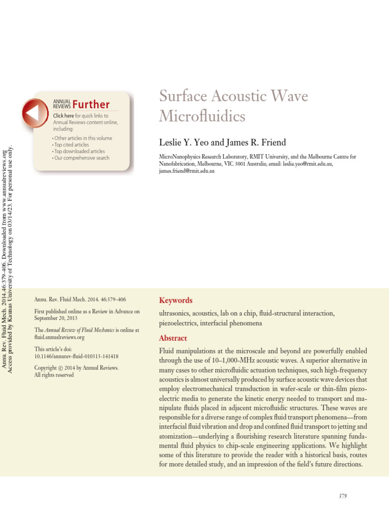 Surface Acoustic Wave Microfluidics | PDF | Waves | Microfluidics