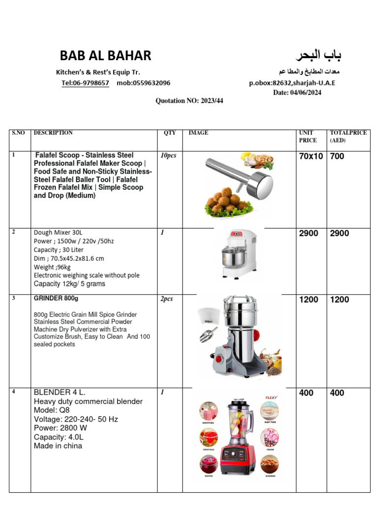 Kitchen Equipment Quotation 2024 | PDF | French Fries