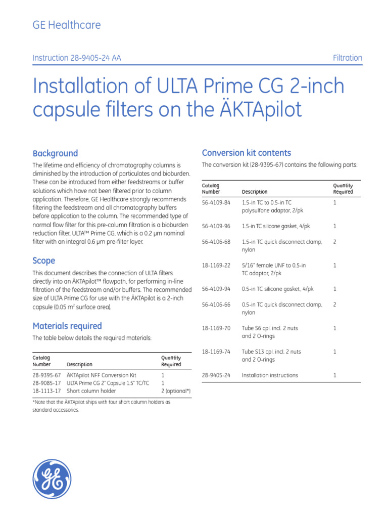 ULTA Prime CG Filter Installation Guide | PDF | Valve | Filtration