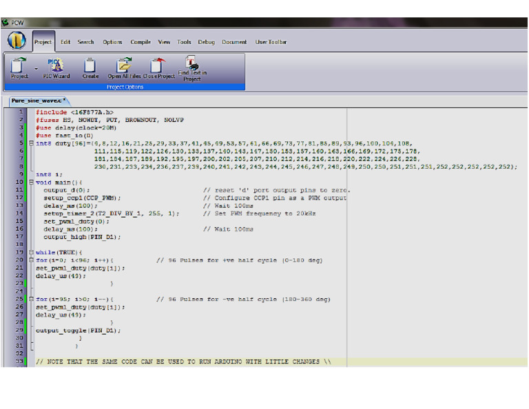 Program CODE For Pure Sine Wave Inverter | PDF