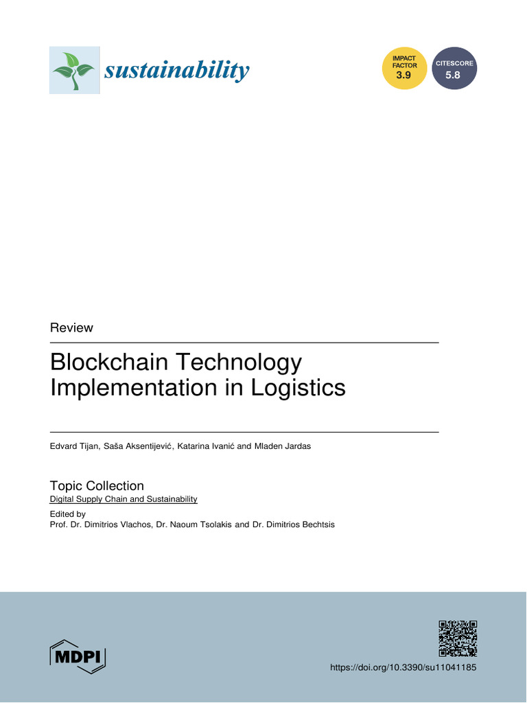 Blockchain in Sustainable Logistics | PDF | Logistics | Supply Chain