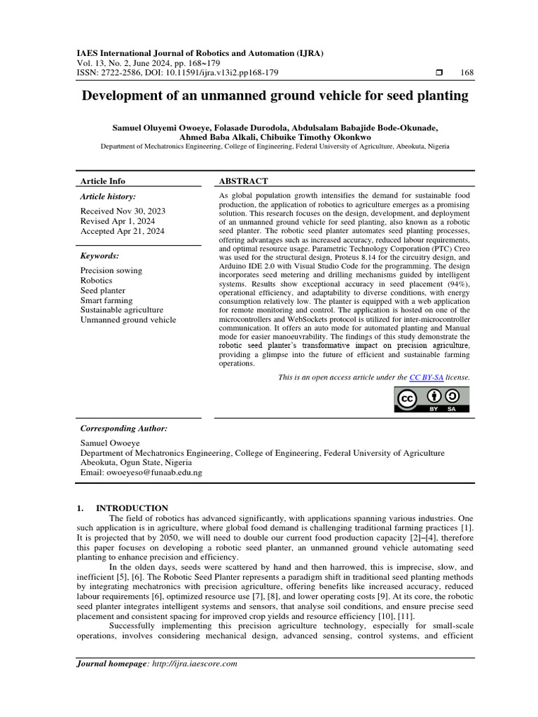 Development of an unmanned ground vehicle for seed planting | PDF ...