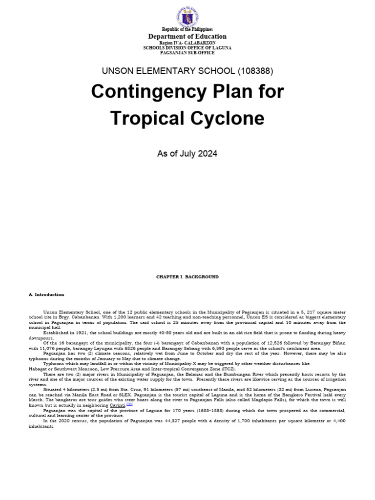 Unson Elementary School Cyclone Plan | PDF | Flood | Hazards