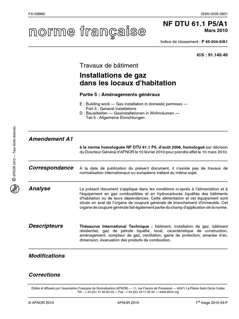 NF DTU 61.1 P5/A1: Travaux de Bâtiment | PDF | Code de la construction ...