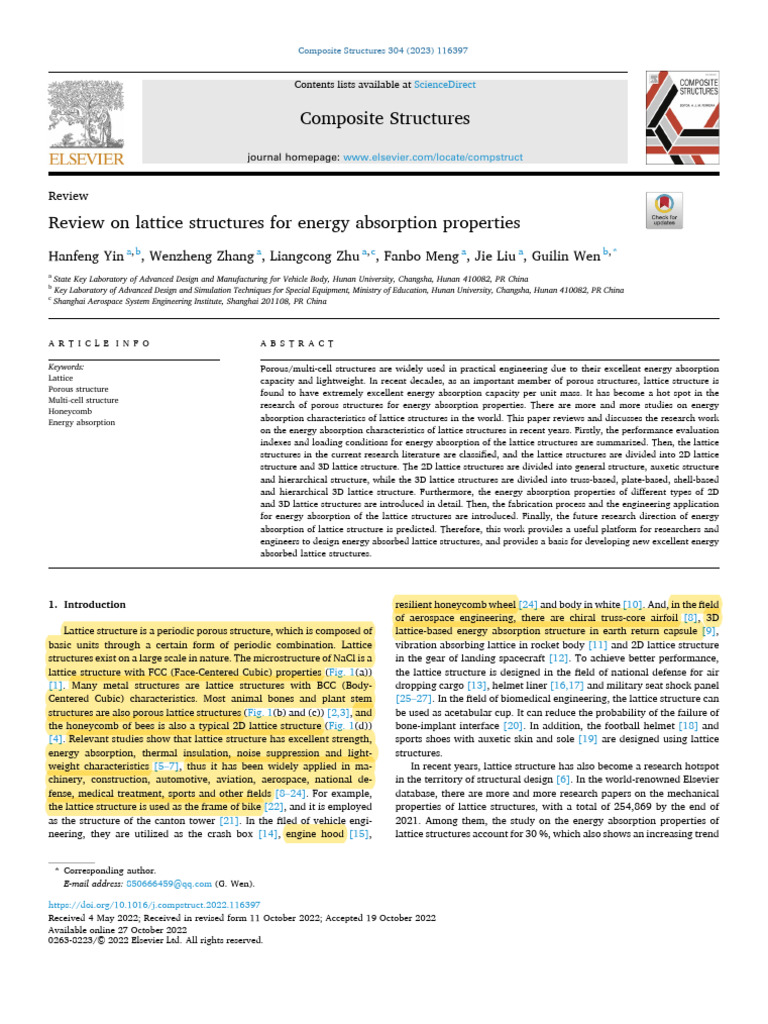 Lattice Structures for Energy Absorption | PDF | Young's Modulus ...