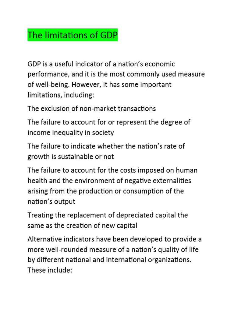 Limitations of GDP and Alternatives | PDF | Gross Domestic Product ...