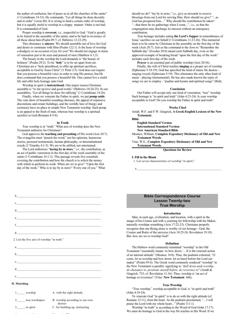 Lesson 22 True Worship Revised Pdf Worship Psalms